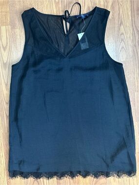 ❤️ GAP Small NWT Sleeveless Black V-Neck Lace Trim Tank Top Blouse Shirt (B11)